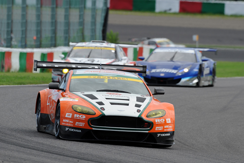 The Aston Martin started at the very back of the GT300 grid due to exceeding fuel tank capacity but fought back to win.