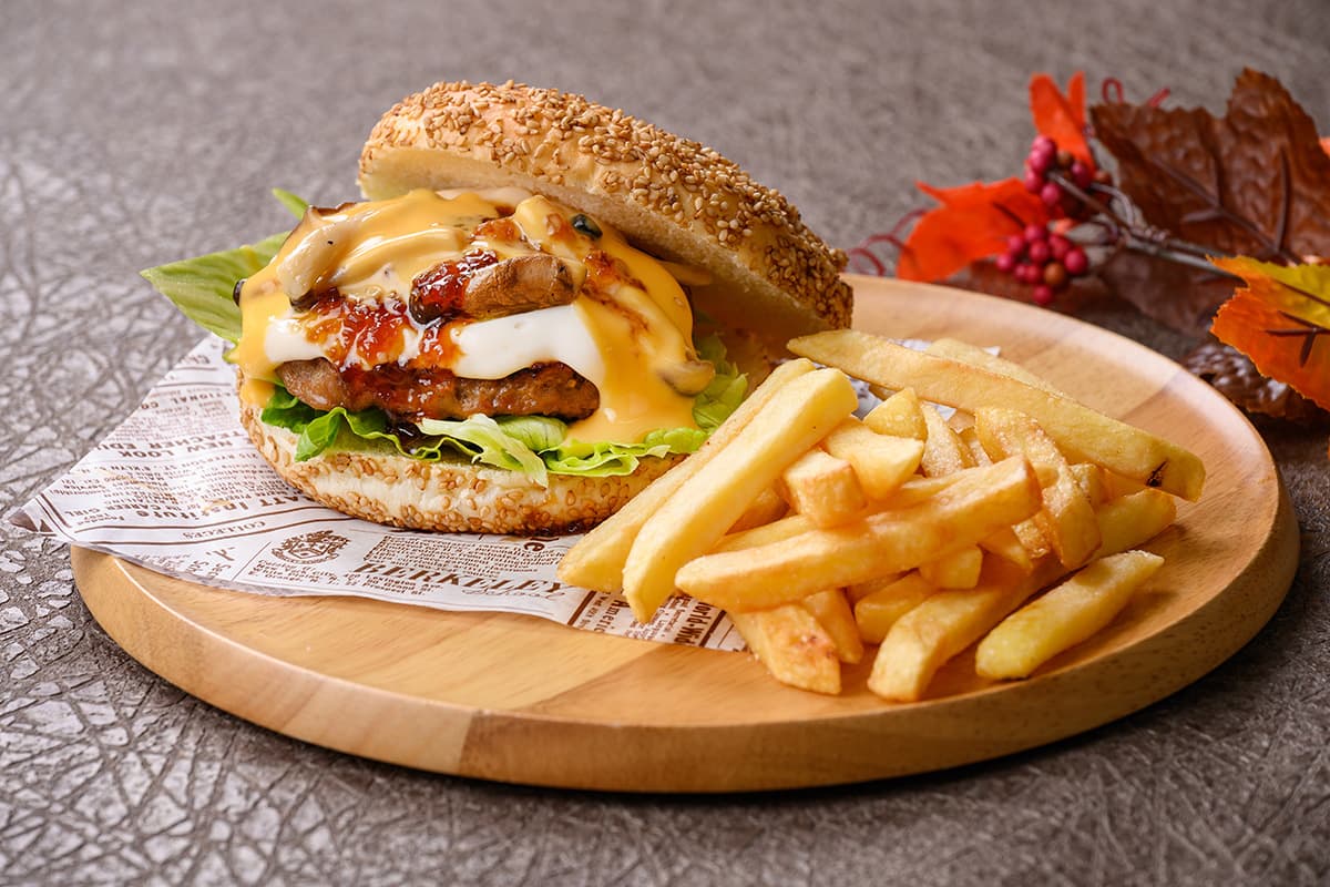 Rich Cream Burger with Two Types of Mushrooms