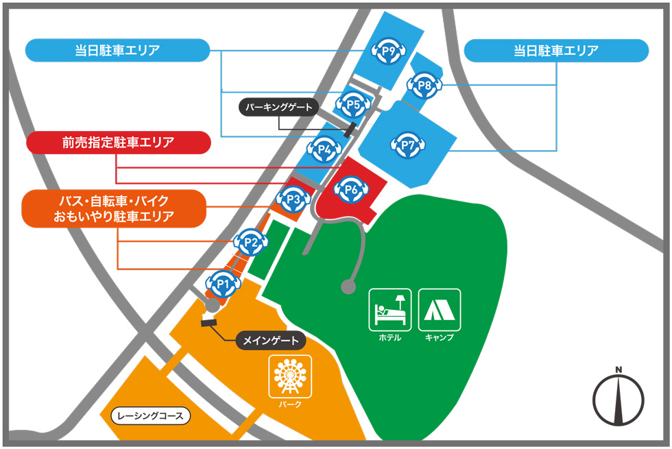 Map of the front parking lots at Suzuka Circuit during the MFJ Grand Prix