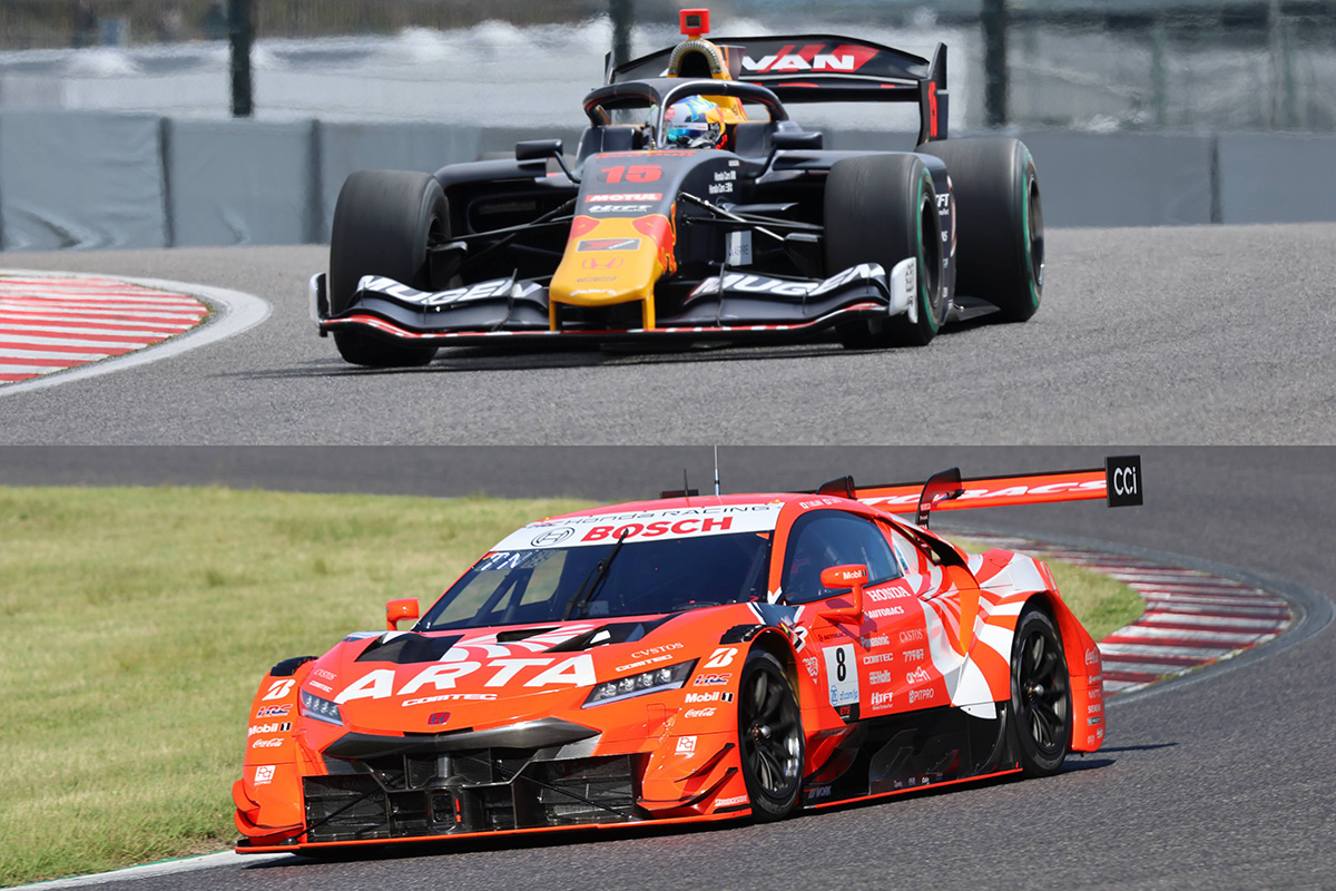 Formula cars (top: Super Formula) and box cars (bottom: SUPER GT)