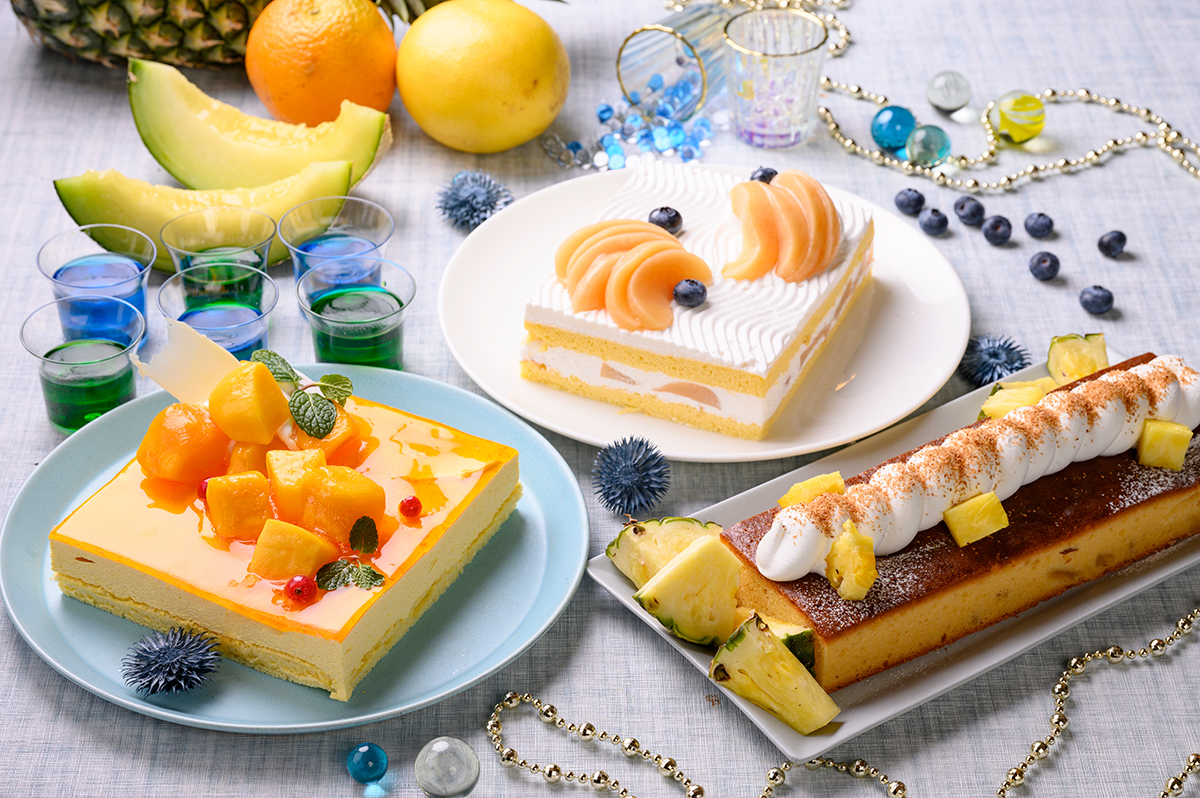 Summer homemade sweets featuring peach, mango, and coconut. Popular with children, they will also enjoy the refreshing ramune and melon jelly that will make them feel the summer.