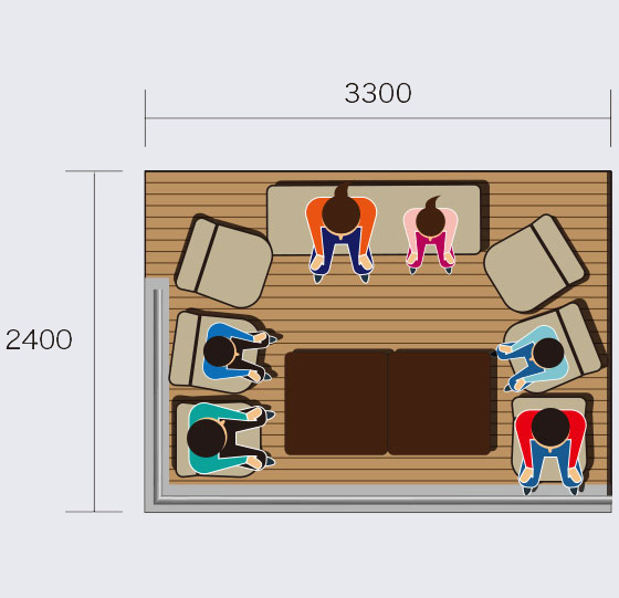 L / 6–8 People