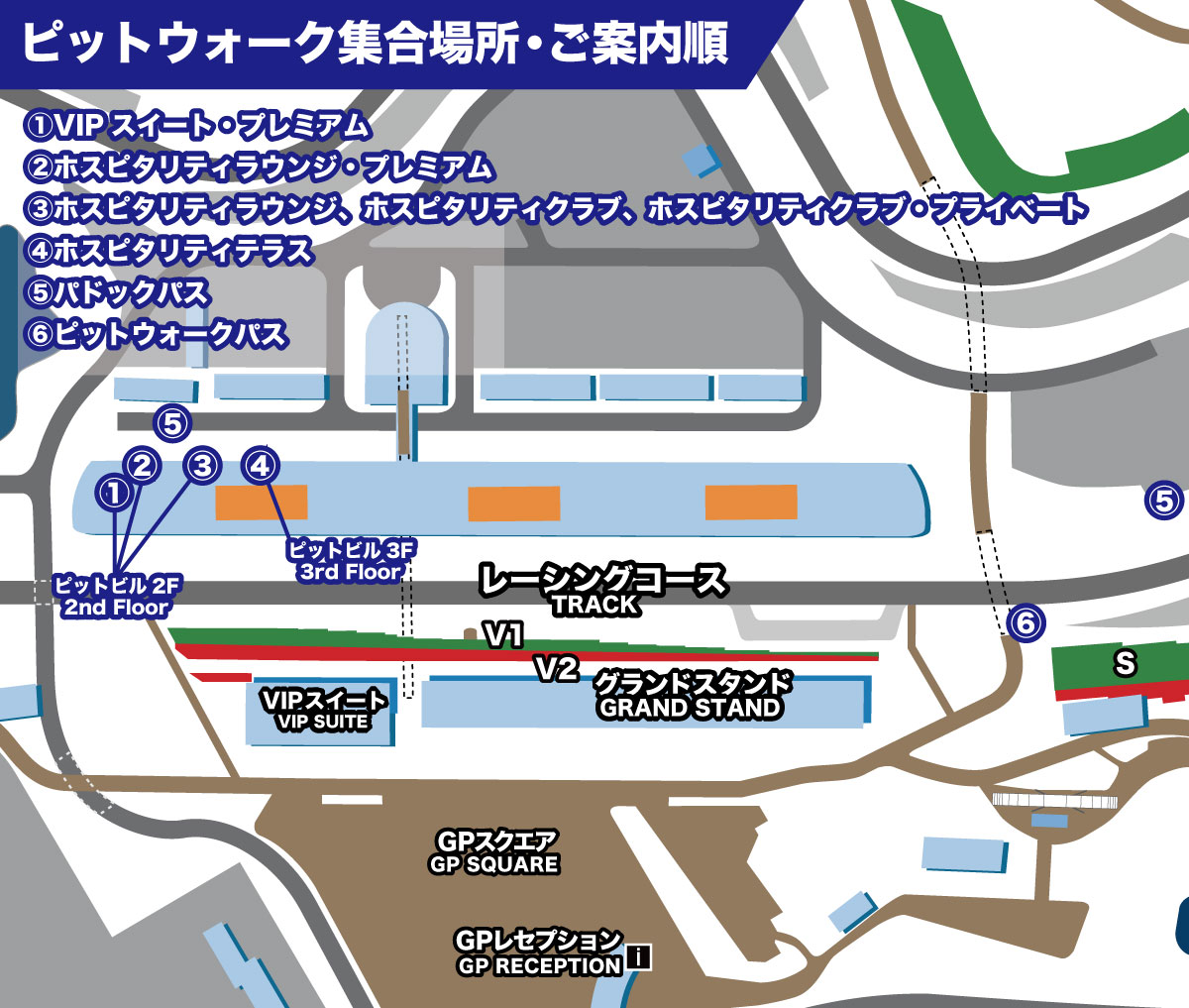 維修區步行集合地點・引導順序