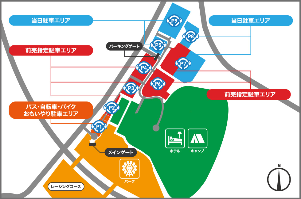 SUPER FORMULA期間中的鈴鹿賽車場商店正面停車場地圖